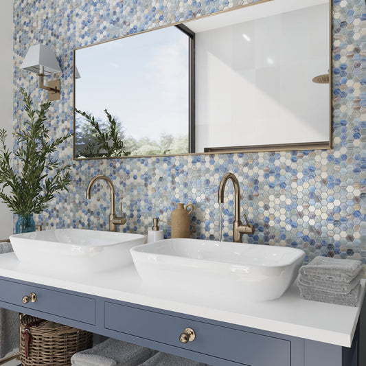 Sample-Light Blue 11x11 Glossy Hexagon Glass Mosaic Tile (10 pack, 8.63 sq ft/case)