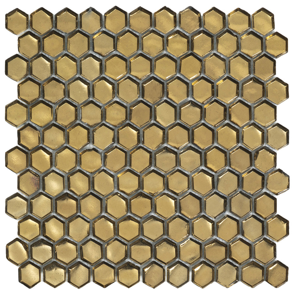 Gold 11x11 Glossy Hexagon Glass Mosaic Tile