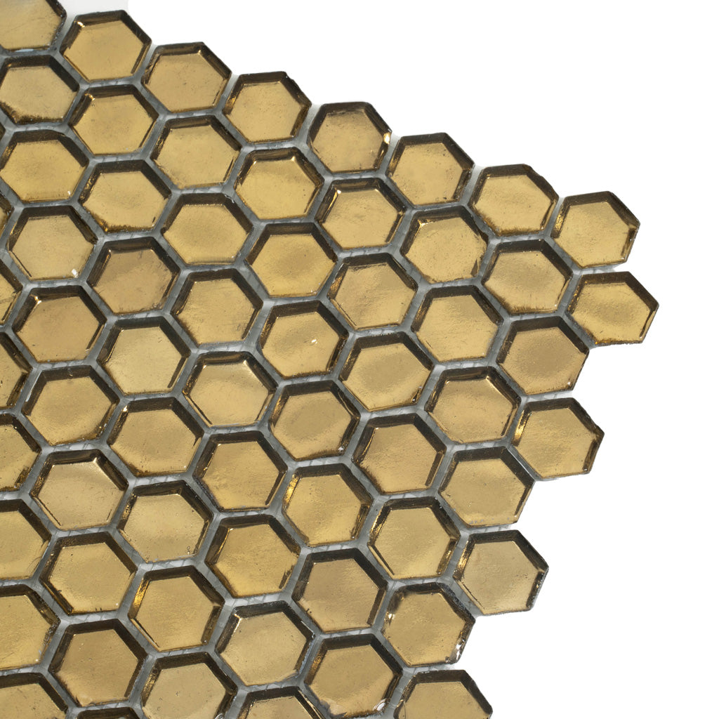 Gold 11x11 Glossy Hexagon Glass Mosaic Tile (10 pack, 8.63 sq ft/case) - Sample
