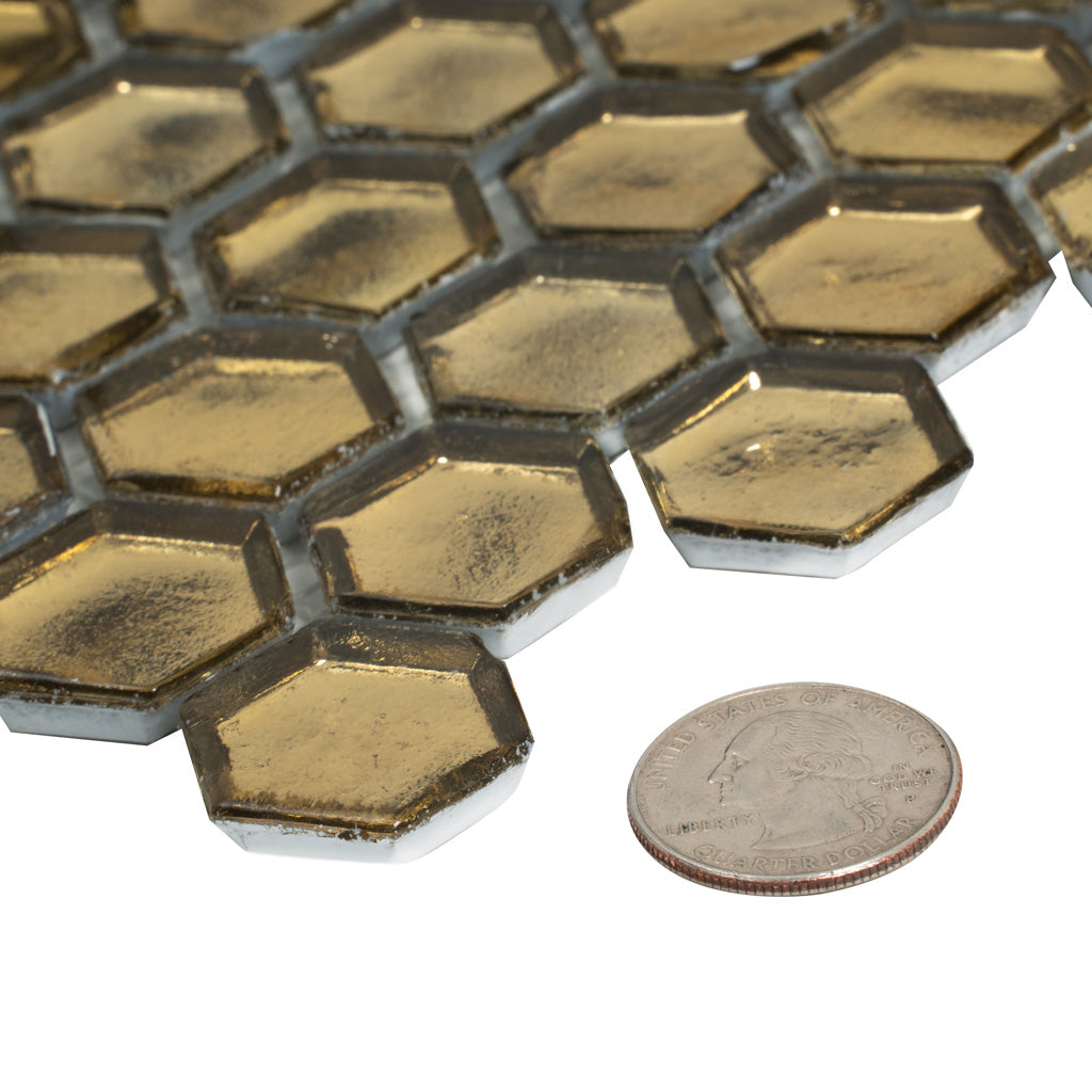 Gold 11x11 Glossy Hexagon Glass Mosaic Tile (10 pack, 8.63 sq ft/case) - Sample