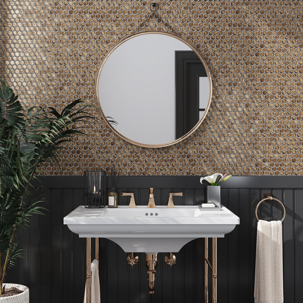 Gold 11x11 Glossy Hexagon Glass Mosaic Tile (10 pack, 8.63 sq ft/case) - Sample