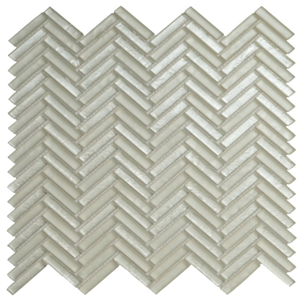 White 12x12 Glossy Matte Herringbone Glass Mosaic Tile (5 pack, 4.83 sq ft/case) - Sample