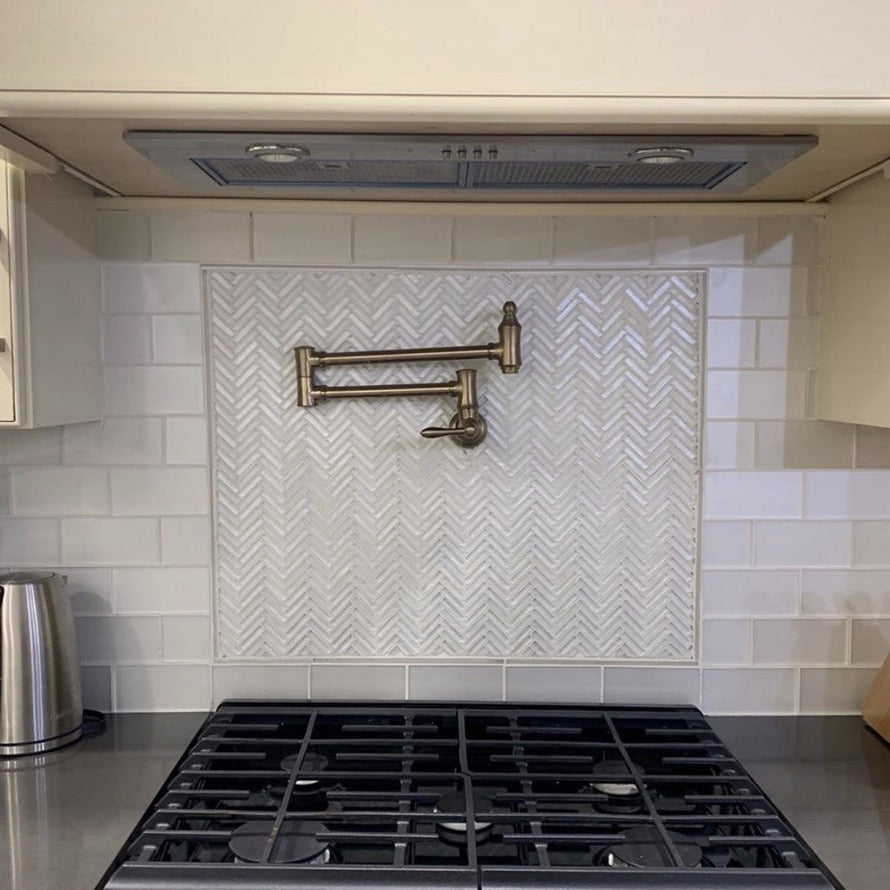 White 12x12 Glossy Matte Herringbone Glass Mosaic Tile (5 pack, 4.83 sq ft/case) - Sample
