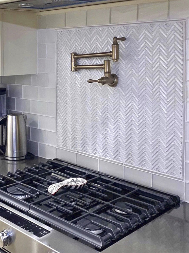 White 12x12 Glossy Matte Herringbone Glass Mosaic Tile (5 pack, 4.83 sq ft/case) - Sample