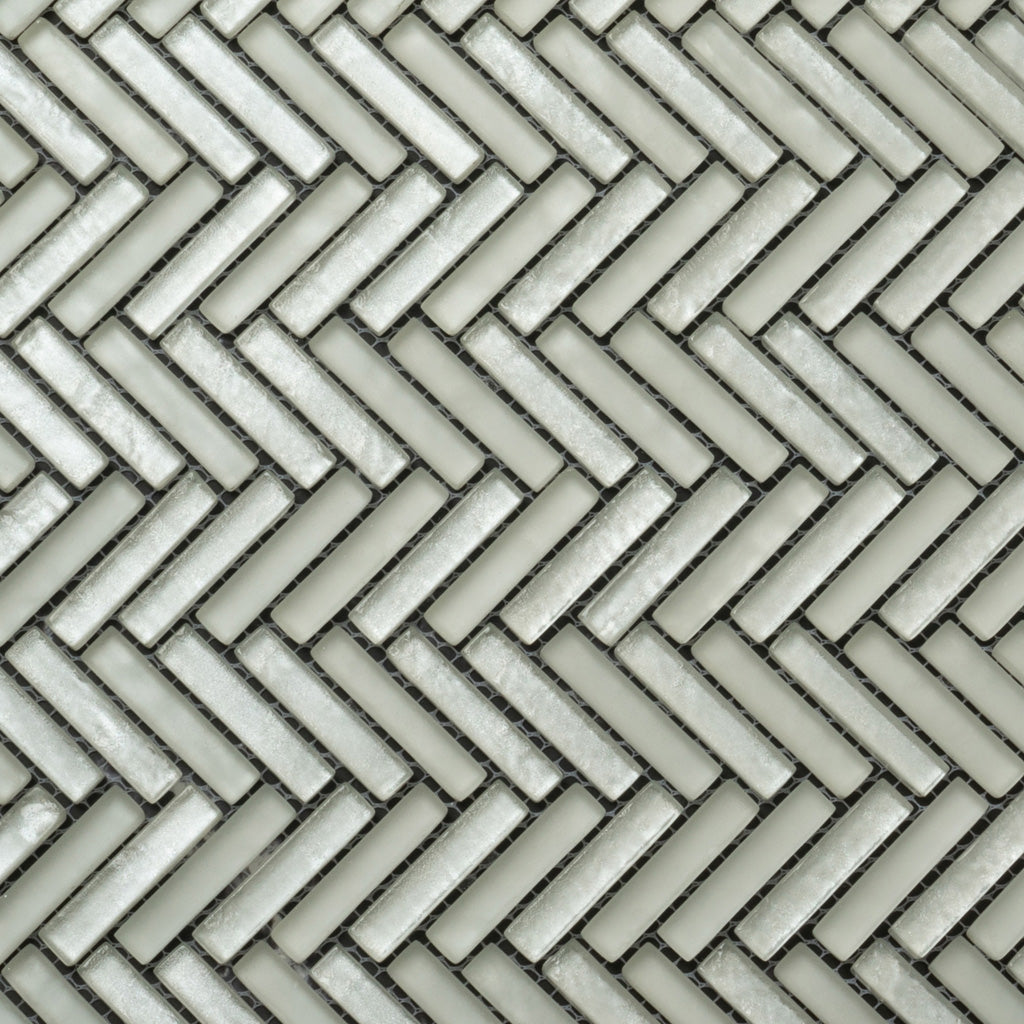 White 12x12 Glossy Matte Herringbone Glass Mosaic Tile (5 pack, 4.83 sq ft/case) - Sample