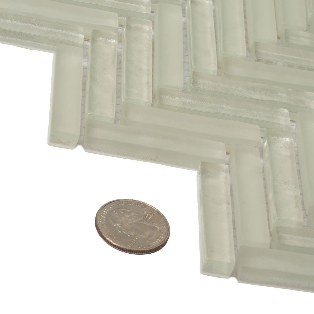 White 12x12 Glossy Matte Herringbone Glass Mosaic Tile (5 pack, 4.83 sq ft/case) - Sample