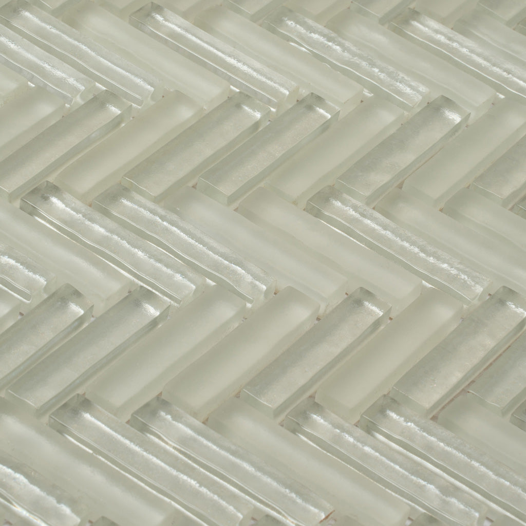 White 12x12 Glossy Matte Herringbone Glass Mosaic Tile (5 pack, 4.83 sq ft/case) - Sample