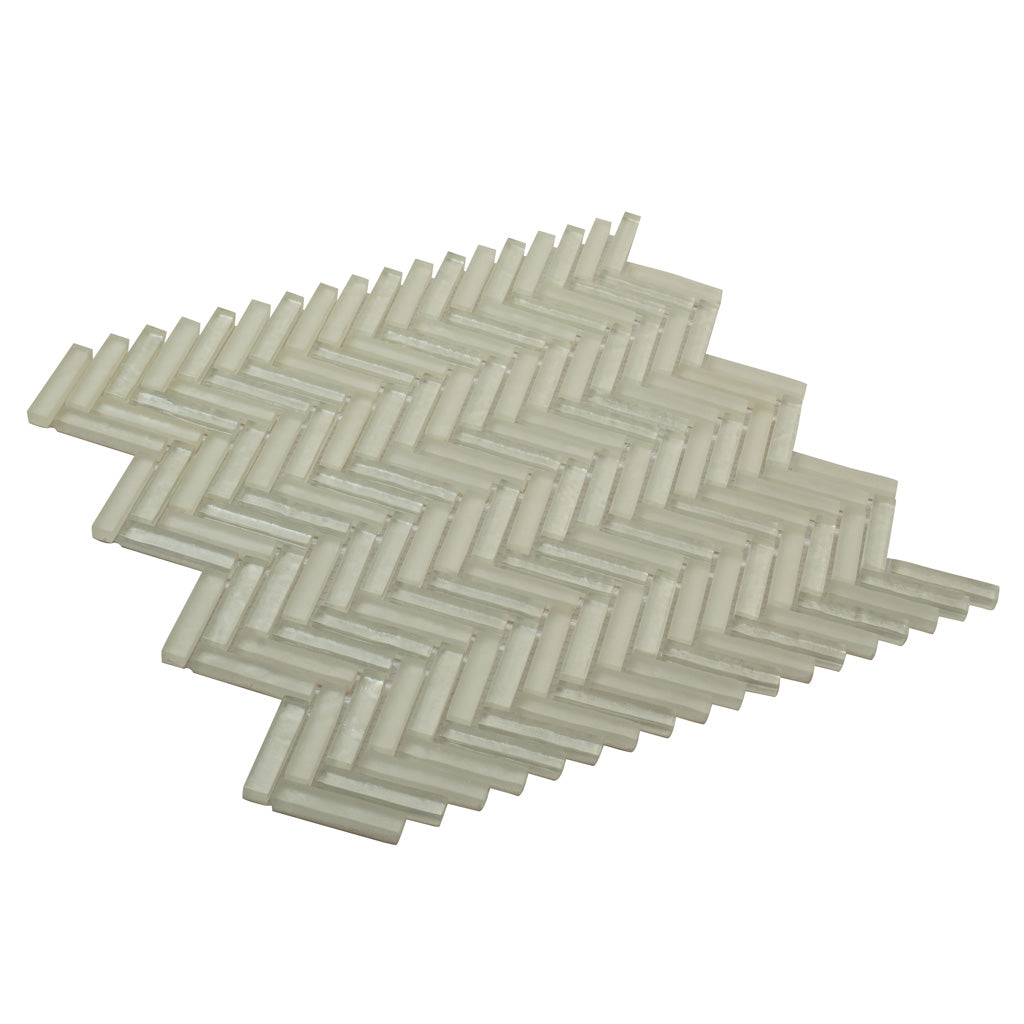 White 12x12 Glossy Matte Herringbone Glass Mosaic Tile (5 pack, 4.83 sq ft/case) - Sample