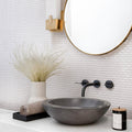 Pearl Beige glossy matte brick glass mosaic tile on bathroom wall behind sink