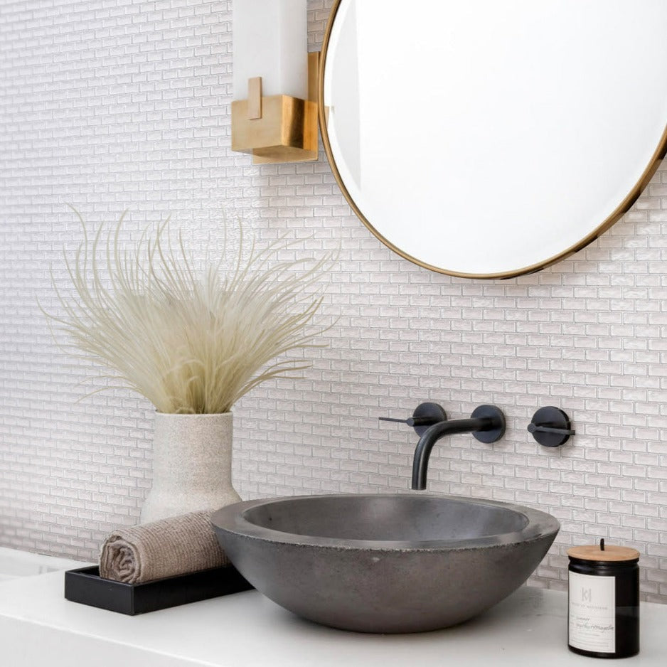 Pearl Beige 11x11 Glossy Matte Brick Glass Mosaic Tile (5 pack, 4.83 sq ft/case) - Sample