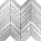 Pearl white polished Thassos shell mosaic tiles in 12x12 herringbone pattern