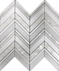 Pearl white polished Thassos shell mosaic tiles in 12x12 herringbone pattern