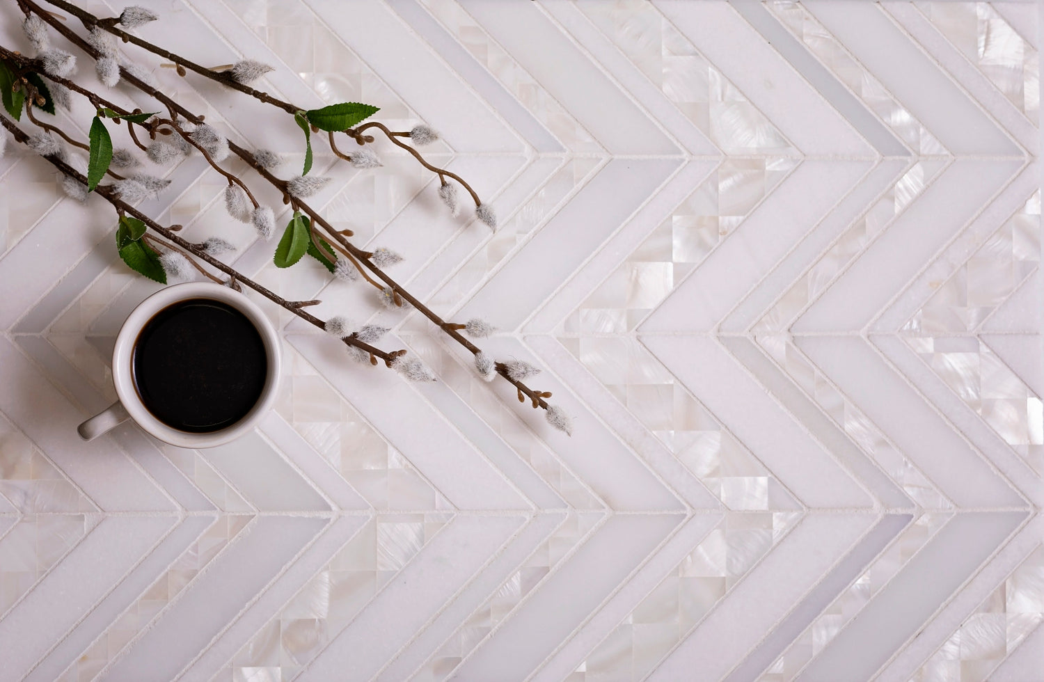 Sample - Pearl White 12x12 polished Thassos, Shell Herringbone Mosaic tile (5 pack, 5.08 sq ft/case)