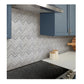 Pearl White polished Thassos shell herringbone mosaic tile backsplash with 12x12 size tiles