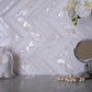 Pearl white polished Thassos shell herringbone mosaic tile 12x12 for elegant walls and backsplashes