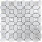 Pearl White polished Thassos shell octagon mosaic tile with square accents in white and beige tones
