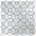 Sample - Pearl White 12x12 Polished Thassos, Shell Octagon Mosaic tile (5 pack, 5.16 sq ft/case)