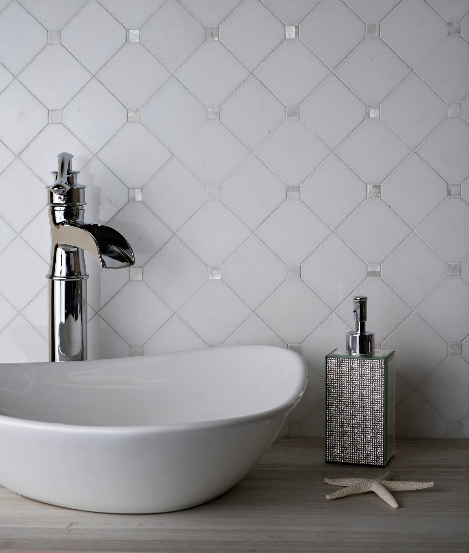 Sample - Pearl White 11x11 Polished Thassos, Shell Hexagon Mosaic tile (5 pack, 4.51 sq ft/case)