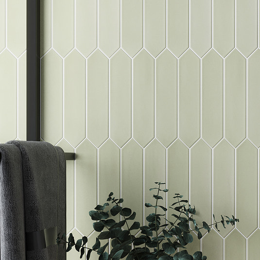 Moss green matte ceramic picket tile 2x10 for bathroom and kitchen walls or backsplash