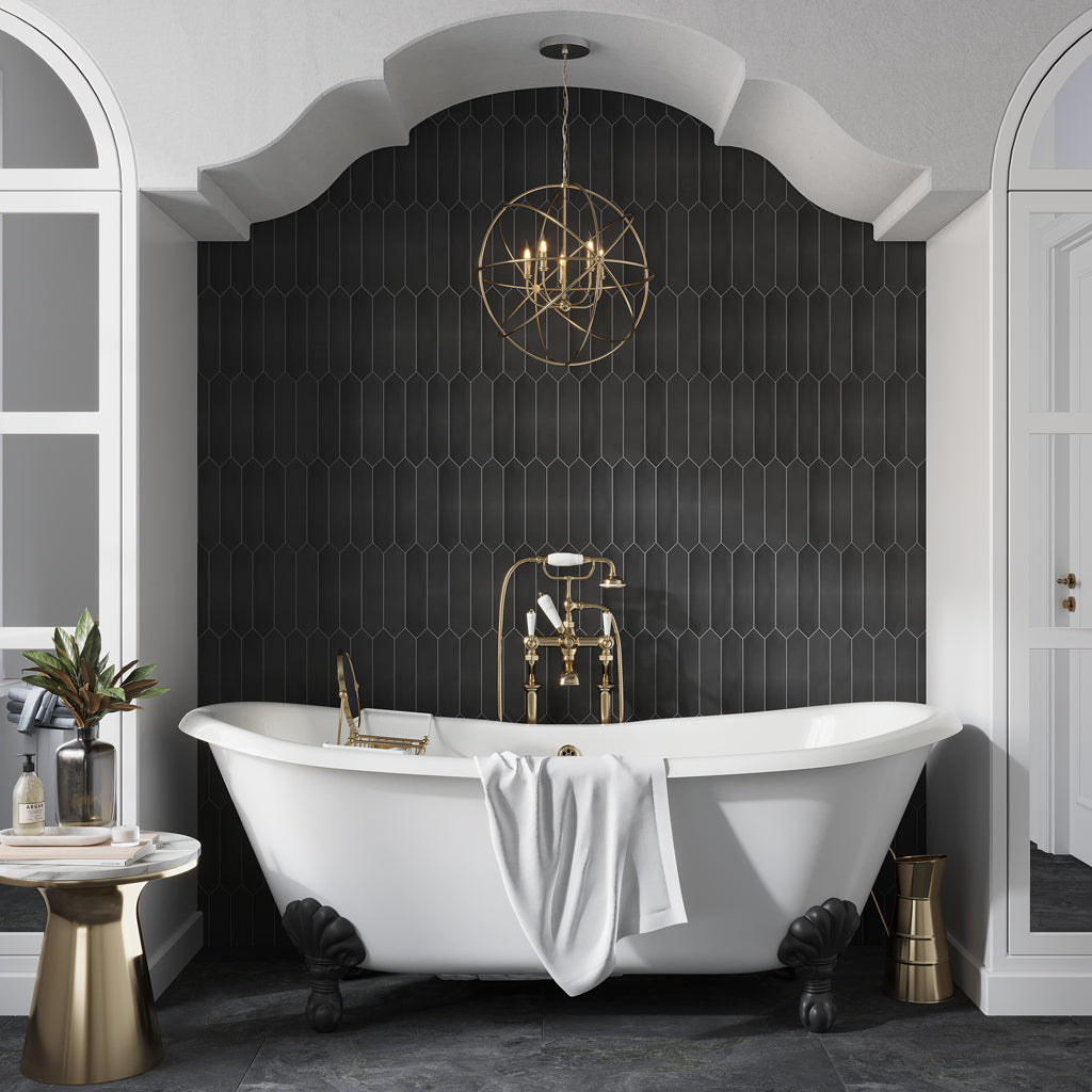 Black 2x10 Matte Picket Ceramic Tile (44 pack, 5.38 sq ft/case) - Sample