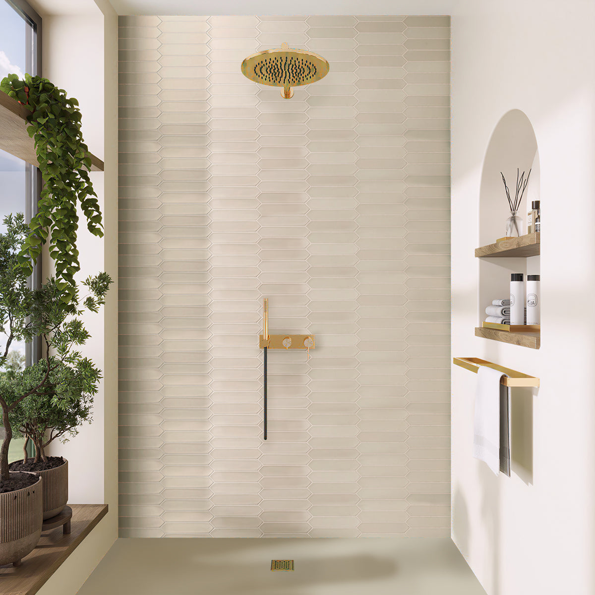 44 pack Piquet 2 in. x 10 in. Matte Beige Ceramic Picket Wall and Floor Tile (5.38 sq ft/case) - Sample
