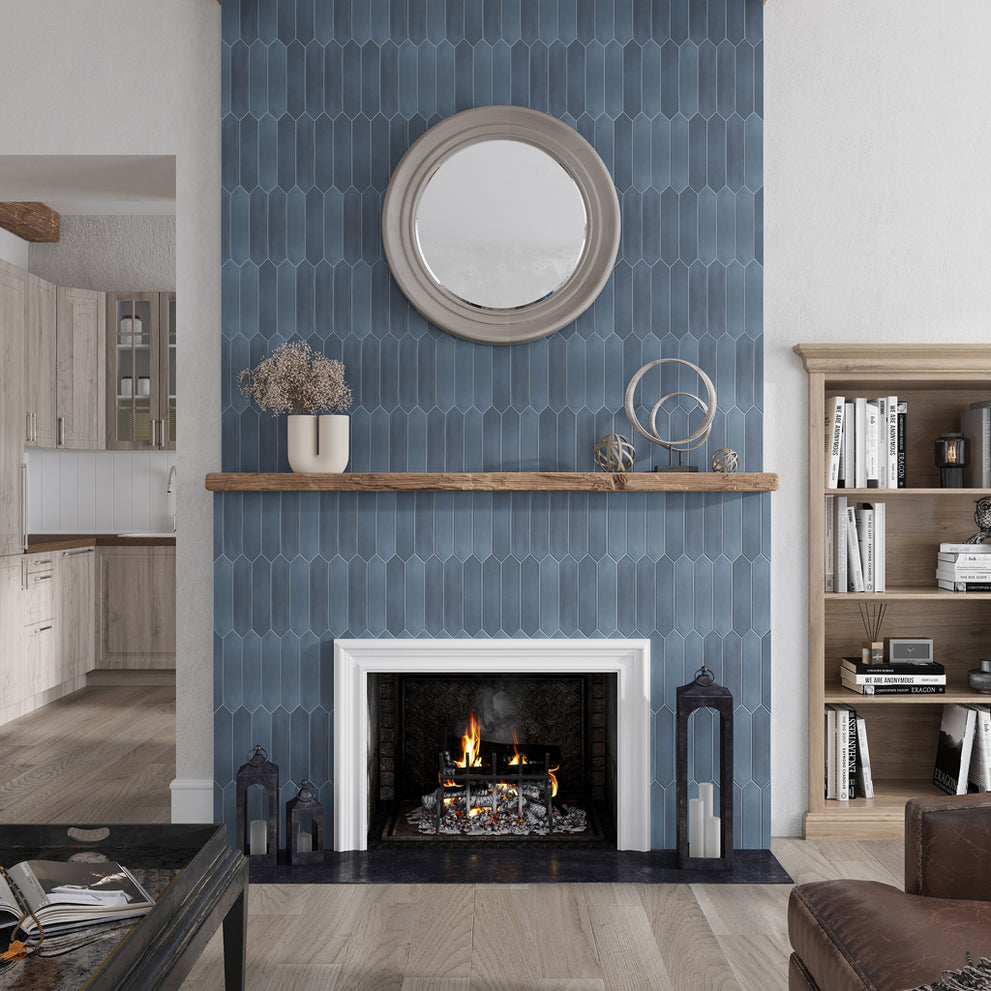 Blue 2x10 Matte Picket Ceramic Tile installed in an interior