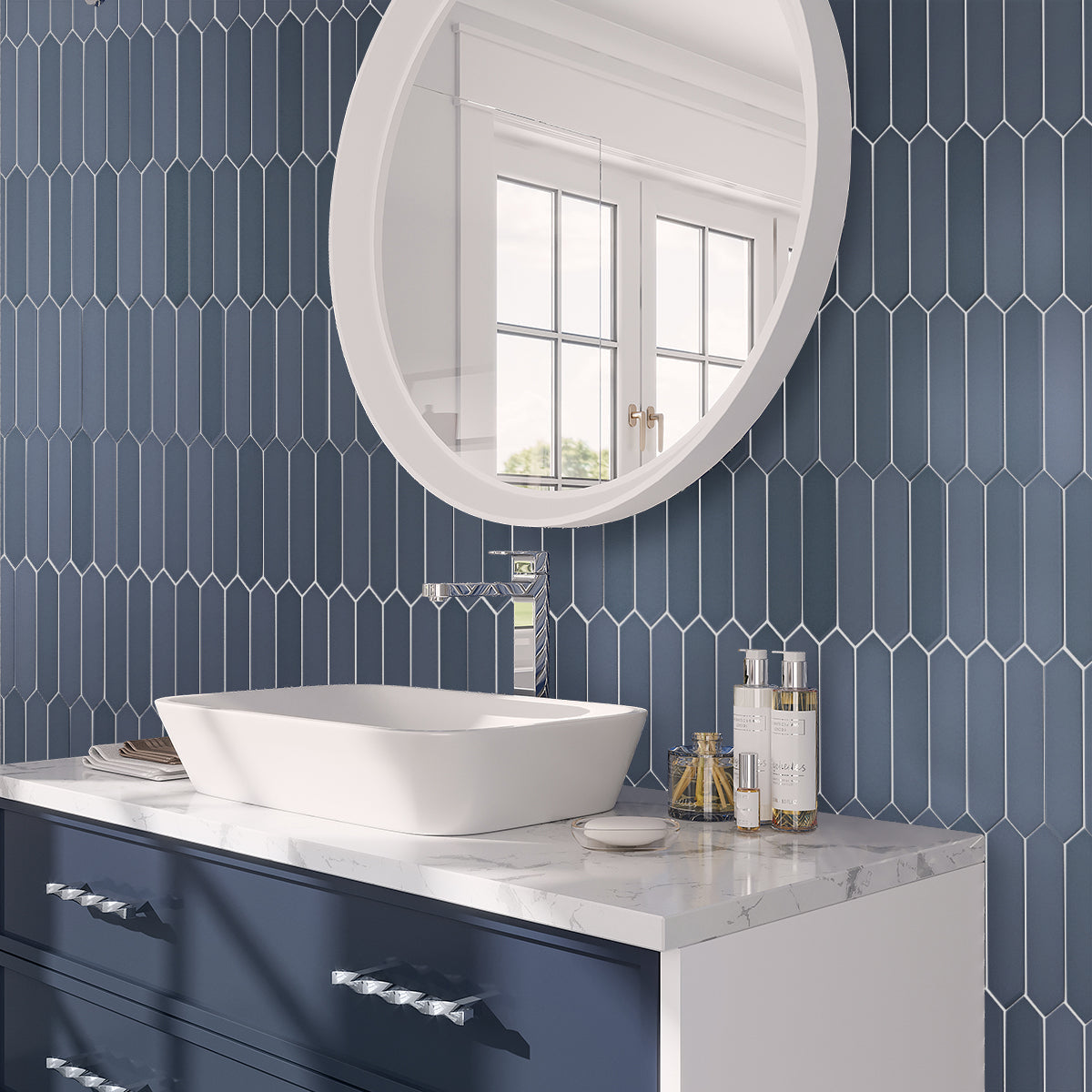 Blue 2x10 Matte Picket Ceramic Tile (44 pack, 5.38 sq ft/case) - Sample