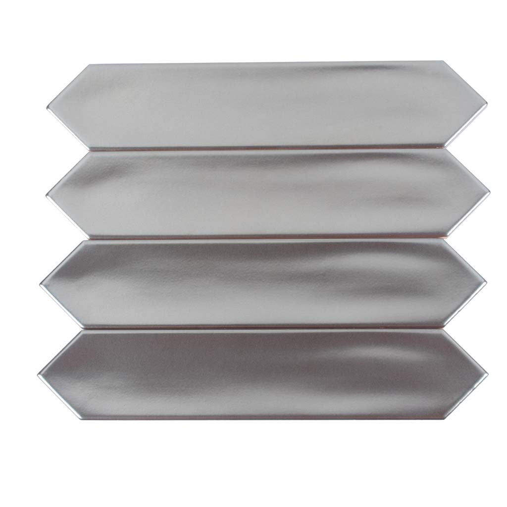 Metallic Silver 2x10 Glossy Picket Ceramic Tile (44 pack, 5.38 sq ft/case) - Sample