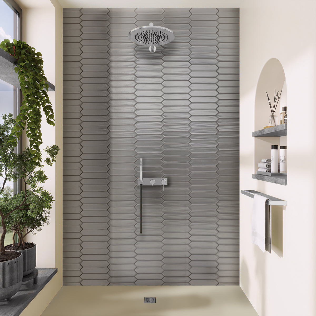 Metallic Silver 2x10 Glossy Picket Ceramic Tile (44 pack, 5.38 sq ft/case) - Sample