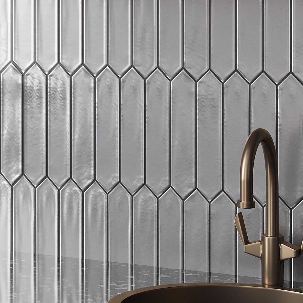 Metallic Silver 2x10 Glossy Picket Ceramic Tile (44 pack, 5.38 sq ft/case)