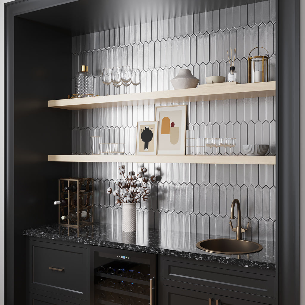 Metallic Silver 2x10 Glossy Picket Ceramic Tile (44 pack, 5.38 sq ft/case) - Sample
