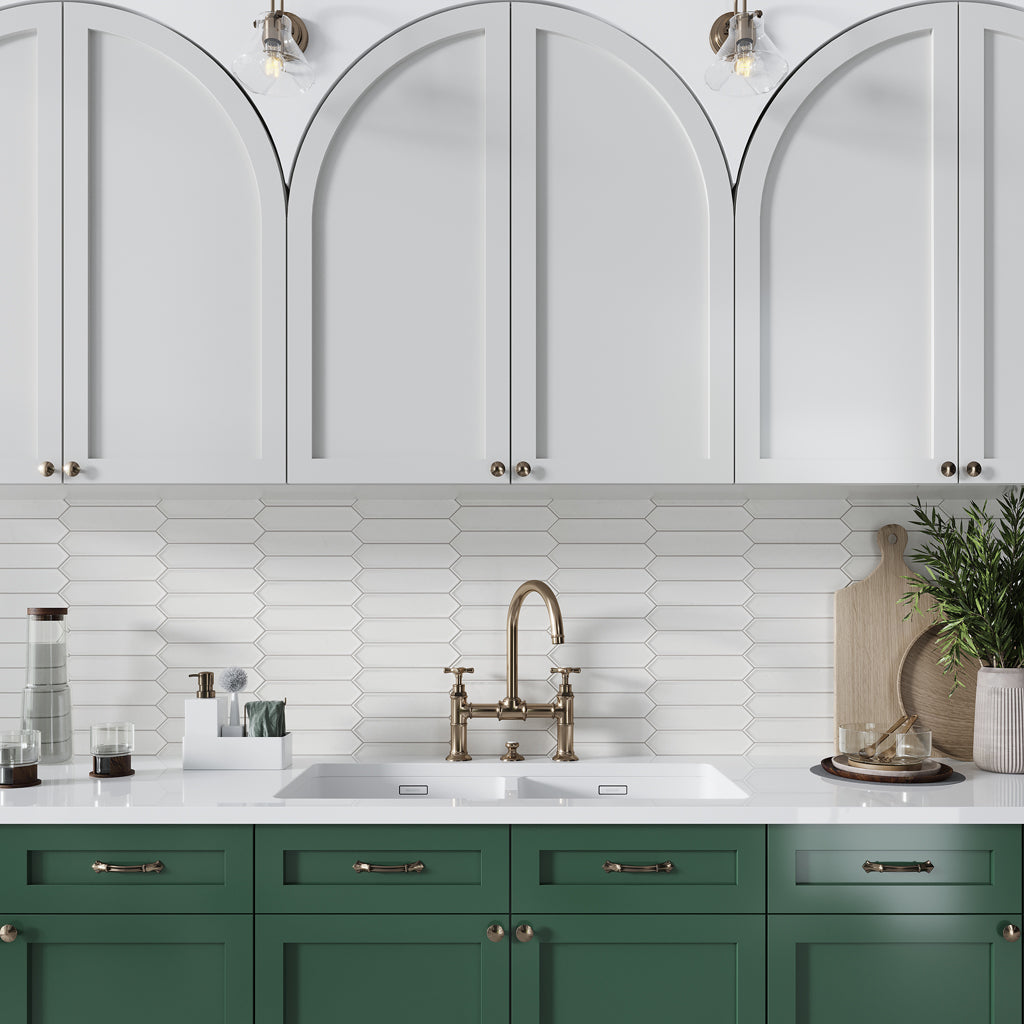 44 Pack Piquet 2 in. x 10 in. Matte White Ceramic Picket Wall and Floor Tile (5.38 Sq ft/case) Sample, image size:1024x1024