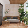 Beige white porcelain rectangular 12x22 matte and glossy tiles on wall with star details