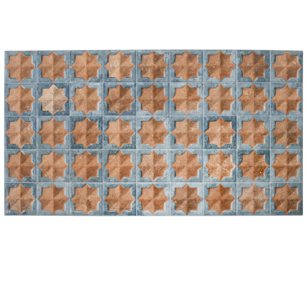 Stone blue nude beige matte glossy rectangle porcelain large format tile in star and cross pattern