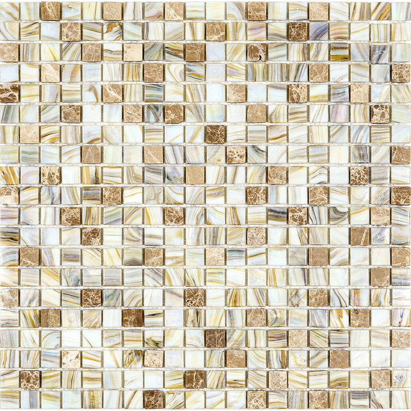 20-pack Mingles 11.6 in. x 11.6 in. Glossy Beige Glass Mosaic Wall and Floor Tile (18.69 sq ft/case)