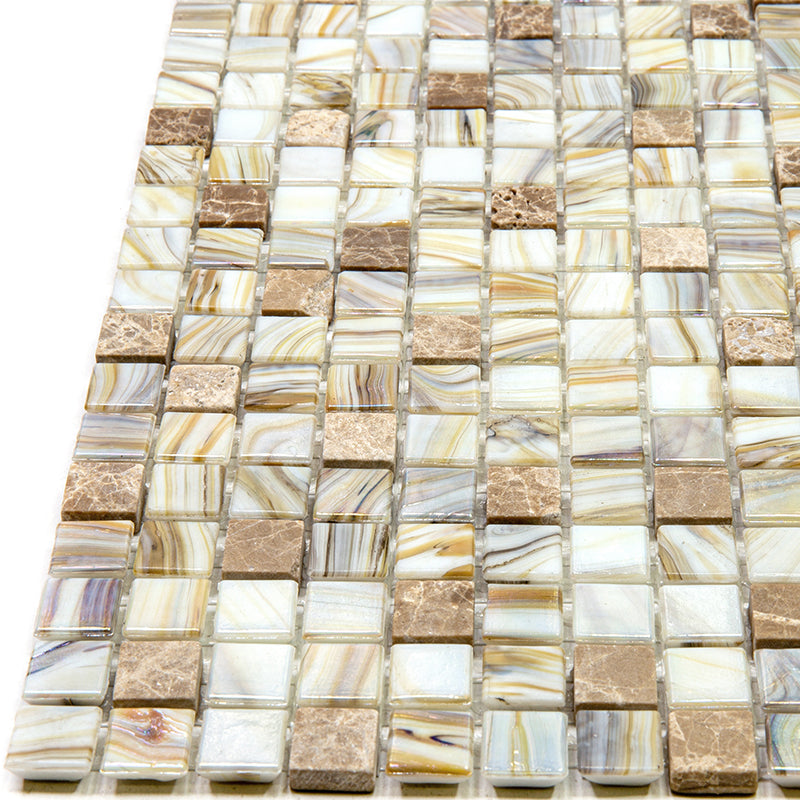 20-pack Mingles 11.6 in. x 11.6 in. Glossy Beige Glass Mosaic Wall and Floor Tile (18.69 sq ft/case)