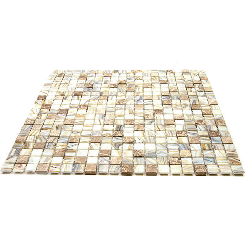 20-pack Mingles 11.6 in. x 11.6 in. Glossy Beige Glass Mosaic Wall and Floor Tile (18.69 sq ft/case)