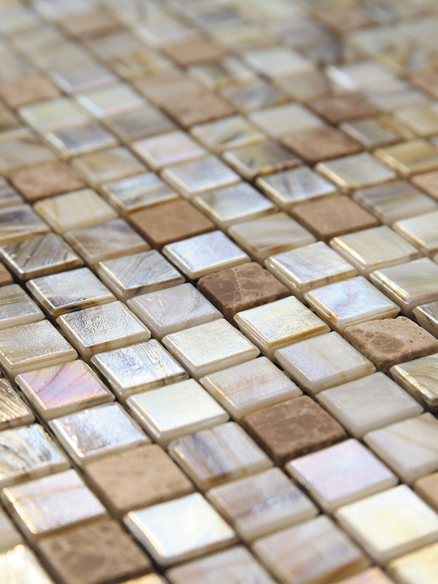 Beige 12x12 Glossy Uniform Square Glass Mosaic Tile (20 pack, 18.69 sq ft/case) - Sample