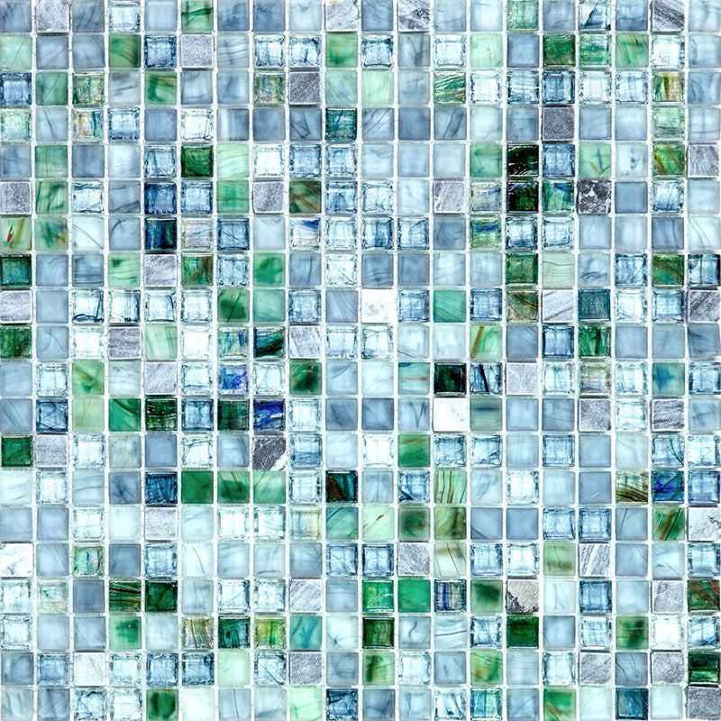 20-pack Mingles 11.6 in. x 11.6 in. Glossy Stone Blue and Gray Glass Mosaic Wall and Floor Tile (18.69 sq ft/case)