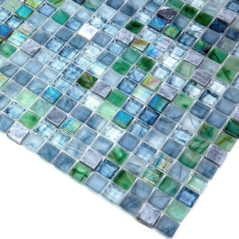 20-pack Mingles 11.6 in. x 11.6 in. Glossy Stone Blue and Gray Glass Mosaic Wall and Floor Tile (18.69 sq ft/case)