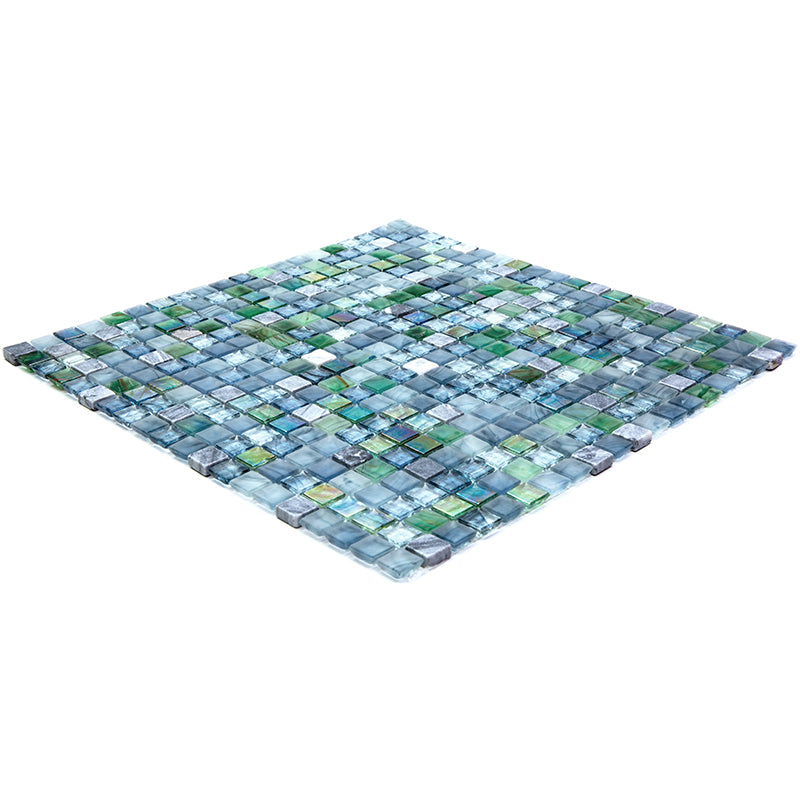 20-pack Mingles 11.6 in. x 11.6 in. Glossy Stone Blue and Gray Glass Mosaic Wall and Floor Tile (18.69 sq ft/case)