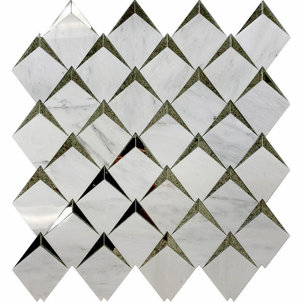 Arrow 11.8 in. x 12.6 in. Polished White Eastern White and Glass Mosaic Wall Tile (5 sq ft/case) - 5 pack