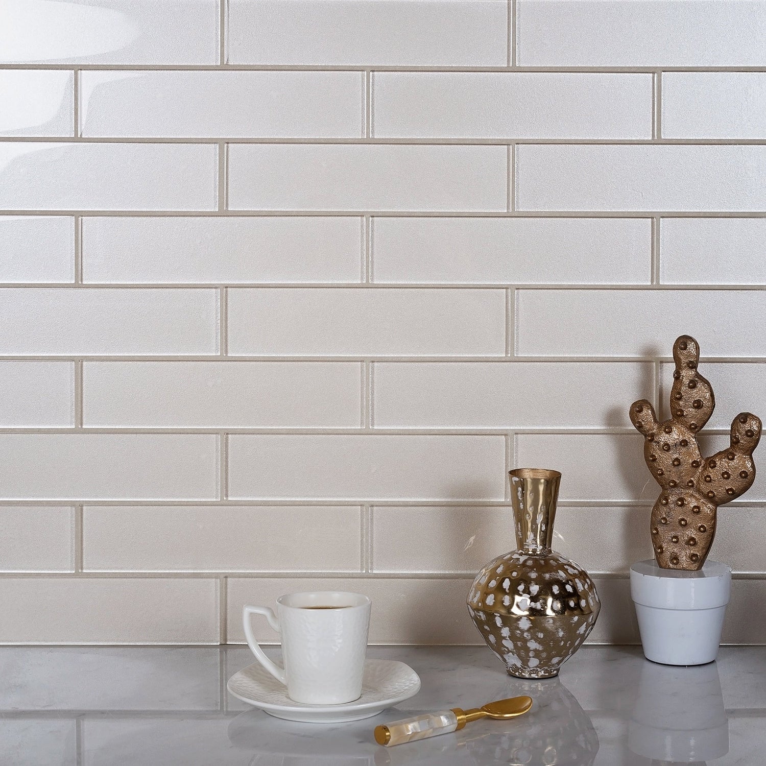 Lace White 12x12 Glossy Brick Glass Mosaic Tile (5 pack, 4.83 sq ft/case) - Sample