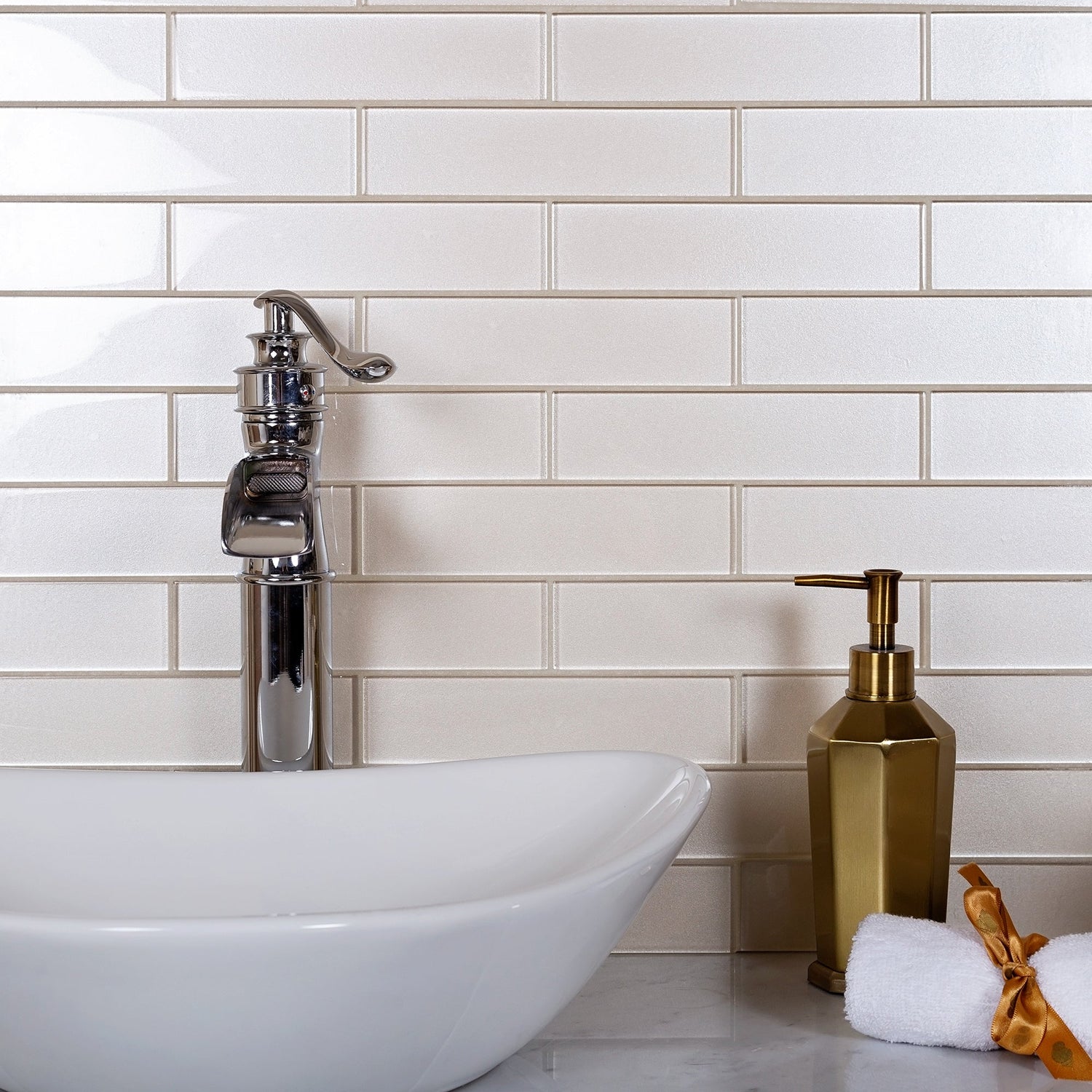 Lace White 12x12 Glossy Brick Glass Mosaic Tile (5 pack, 4.83 sq ft/case) - Sample