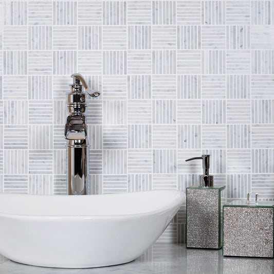 White Gray 12x12 Brick Polished Marble Mosaic Tile (5 pack, 5 sq ft/case) - Sample