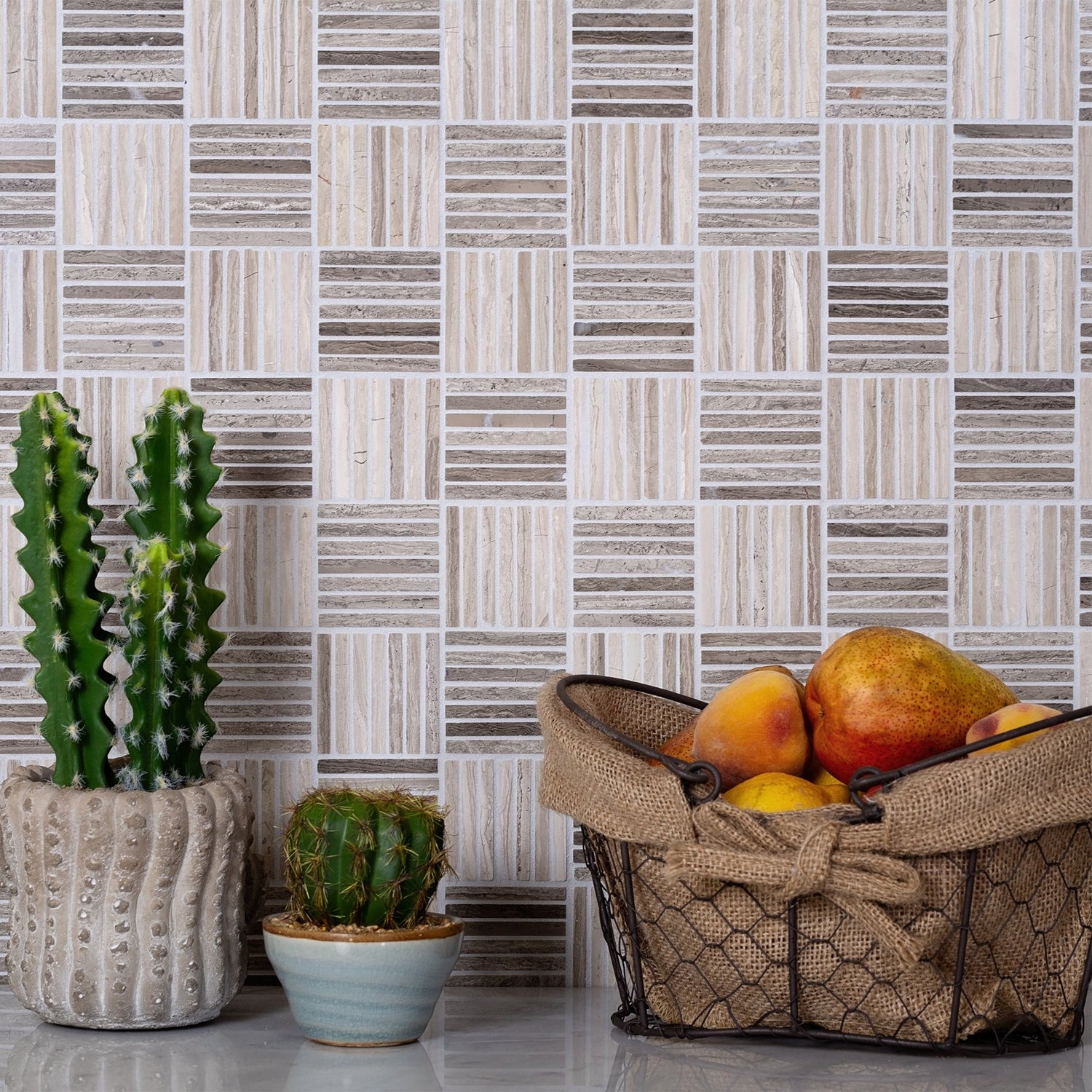 Beige 12x12 Polished Sticks Wooden Grey Light Dark Mosaic Tile (5 pack, 5 sq ft/case) - Sample