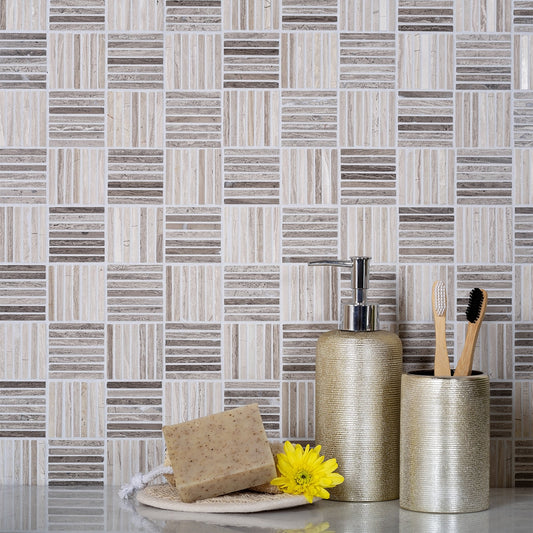 Beige 12x12 Polished Sticks Wooden Grey Light Dark Mosaic Tile (5 pack, 5 sq ft/case) - Sample