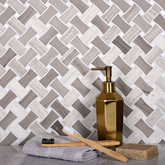 Gray 11x11 Polished Basketweave Marble Mosaic Tile (5 pack, 4.2 sq ft/case) - Sample