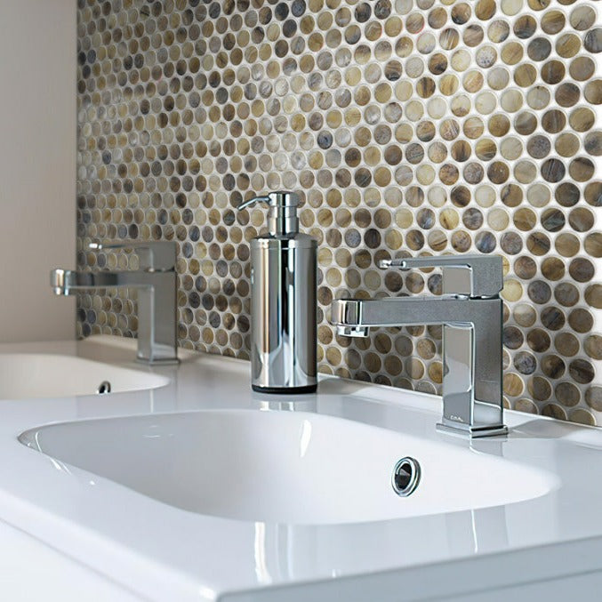 Apollo Tile Majeste Brown 12-in x 12-in Glossy Glass Penny Round Patterned Floor and Wall Tile (10.34-sq. ft/ Carton)