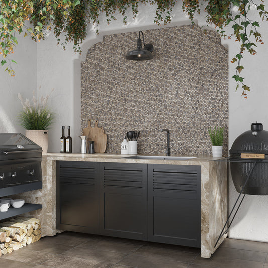 Beige 12x12 Glossy Penny Round Glass Mosaic Tile (10 pack, 10.34 sq ft/case) - Sample